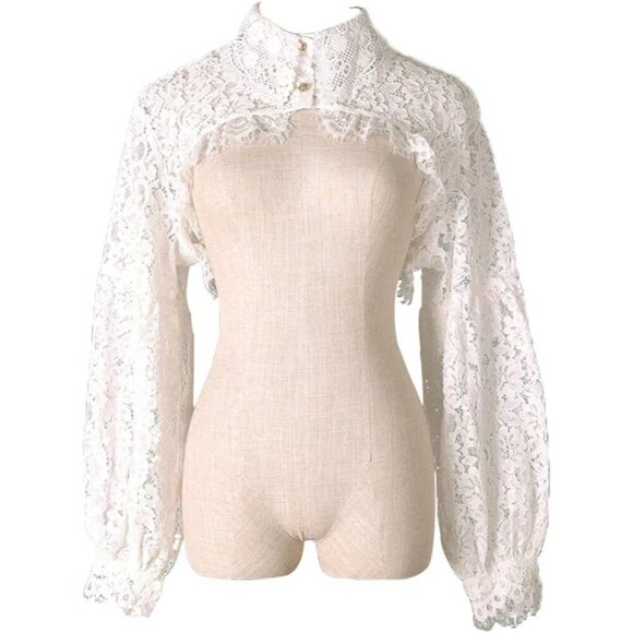 Tops - Women's White 1 Detachable Dickey Blouse False Collar Half Shirt Crop Top Blouse